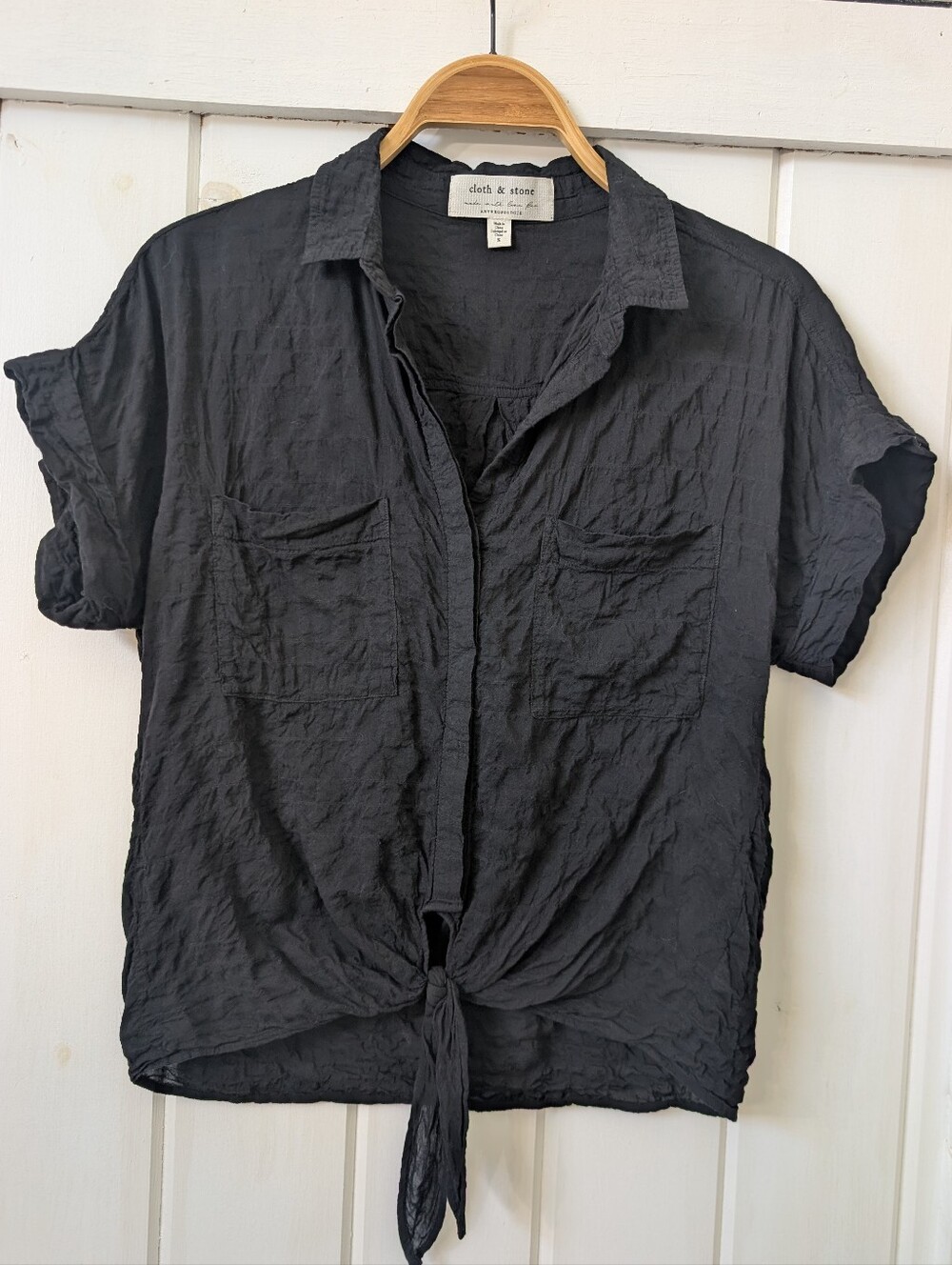 Anthropologie Cloth & Stone Liya Tie-front Blouse In Black | Size S